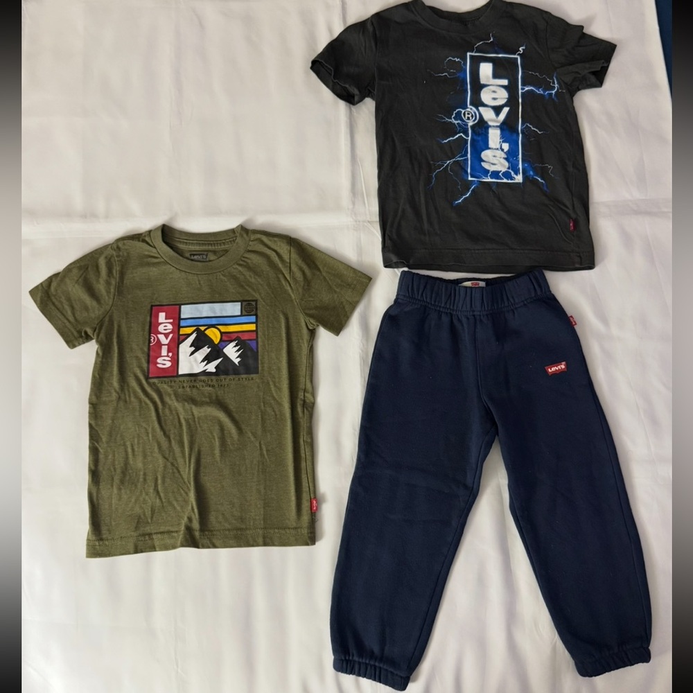 Levi’s 3pc Toddler Bundle - Navy Sweatpants, Olive Green T-Shirt & Gray T-Shirt